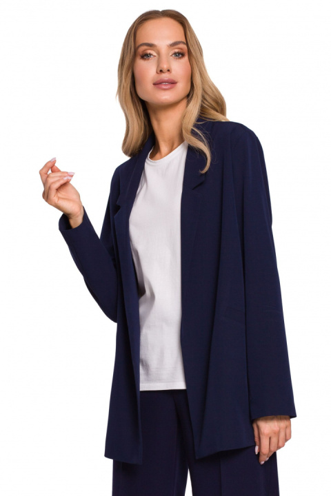 Żakiet damski boyfriend oversize bez zapięcia z wiskozą granatowy me569 Żakiet damski boyfriend oversize bez zapięcia z wiskozą granatowy me569