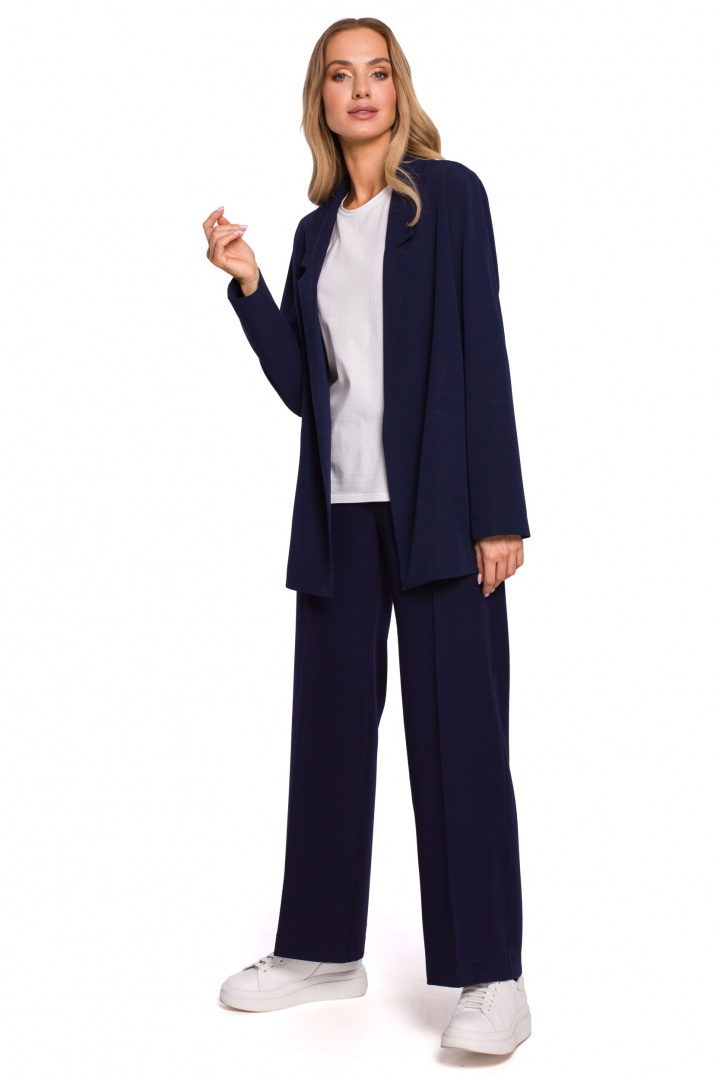 Żakiet damski boyfriend oversize bez zapięcia z wiskozą granatowy me569 Żakiet damski boyfriend oversize bez zapięcia z wiskozą granatowy me569