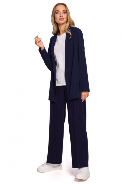 Żakiet damski boyfriend oversize bez zapięcia z wiskozą granatowy me569 Żakiet damski boyfriend oversize bez zapięcia z wiskozą granatowy me569