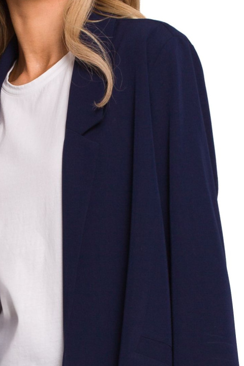 Żakiet damski boyfriend oversize bez zapięcia z wiskozą granatowy me569 Żakiet damski boyfriend oversize bez zapięcia z wiskozą granatowy me569