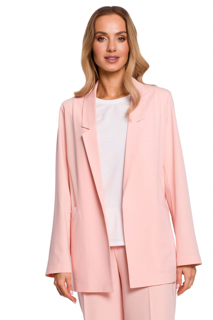 Żakiet damski boyfriend oversize bez zapięcia z wiskozą różowy me569 Żakiet damski boyfriend oversize bez zapięcia z wiskozą różowy me569