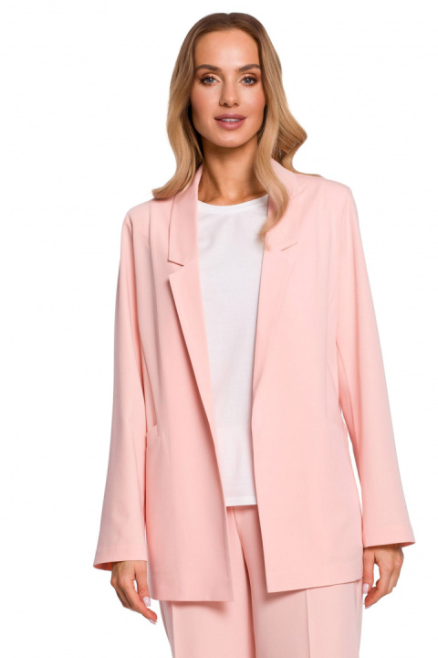 Żakiet damski boyfriend oversize bez zapięcia z wiskozą różowy me569 Żakiet damski boyfriend oversize bez zapięcia z wiskozą różowy me569