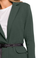 Bawełniany żakiet damski z paskiem zapinany na guzik zielony me578