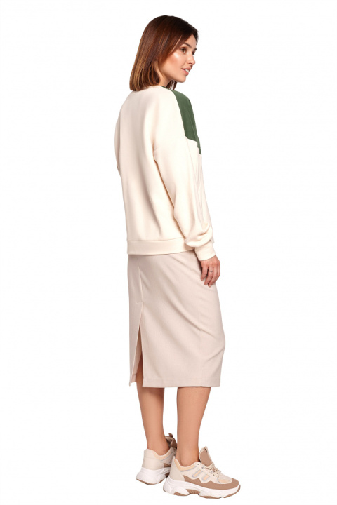 Bluza damska dwukolorowa bawełniana z plisą i mankietami zielona B196 Bluza damska dwukolorowa bawełniana z plisą i mankietami zielona B196
