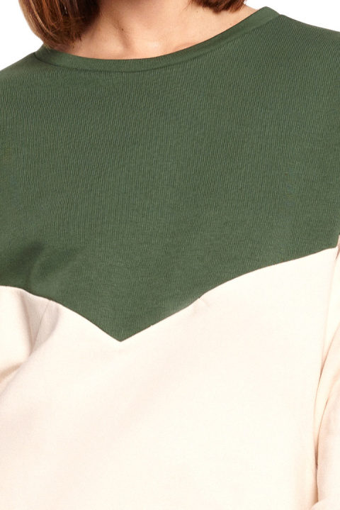 Bluza damska dwukolorowa bawełniana z plisą i mankietami zielona B196 Bluza damska dwukolorowa bawełniana z plisą i mankietami zielona B196