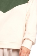 Bluza damska dwukolorowa bawełniana z plisą i mankietami zielona B196
