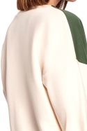 Bluza damska dwukolorowa bawełniana z plisą i mankietami zielona B196