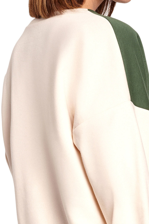 Bluza damska dwukolorowa bawełniana z plisą i mankietami zielona B196 Bluza damska dwukolorowa bawełniana z plisą i mankietami zielona B196