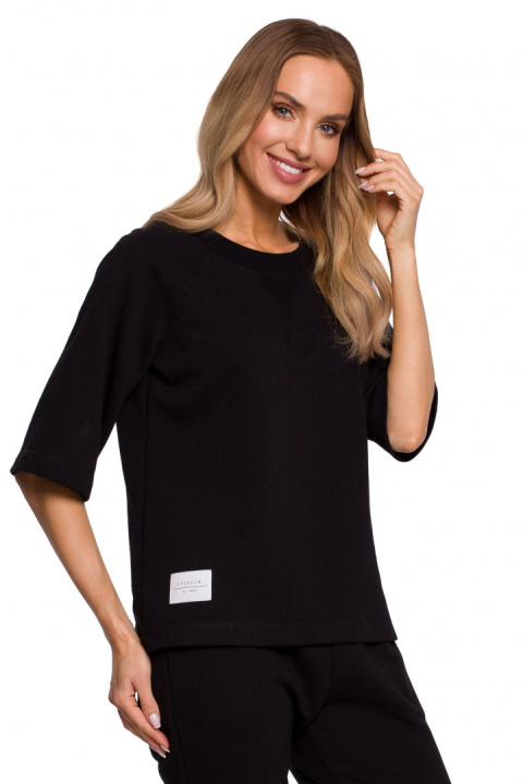 Bluza damska prosta z krótkim reglanowym rękawem czarna me584 Bluza damska prosta z krótkim reglanowym rękawem czarna me584