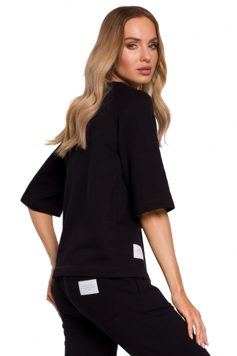Bluza damska prosta z krótkim reglanowym rękawem czarna me584 Bluza damska prosta z krótkim reglanowym rękawem czarna me584