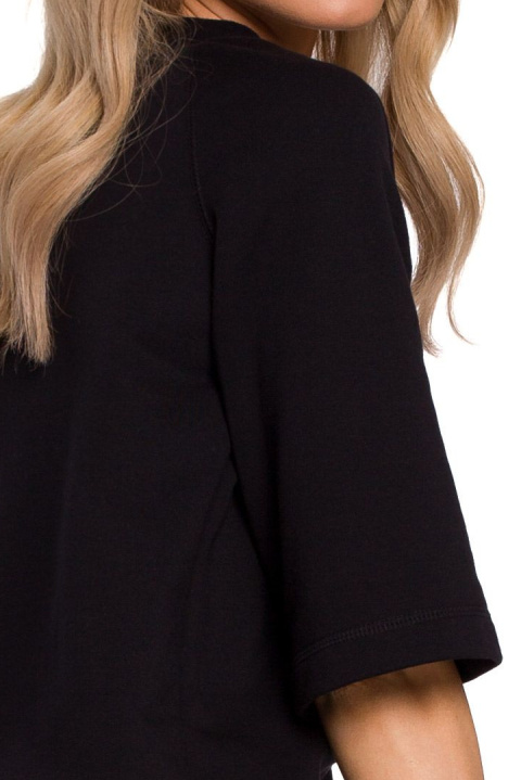 Bluza damska prosta z krótkim reglanowym rękawem czarna me584 Bluza damska prosta z krótkim reglanowym rękawem czarna me584