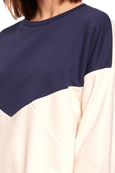 Bluza damska dwukolorowa bawełniana z plisą i mankietami niebieska B196 Bluza damska dwukolorowa bawełniana z plisą i mankietami niebieska B196