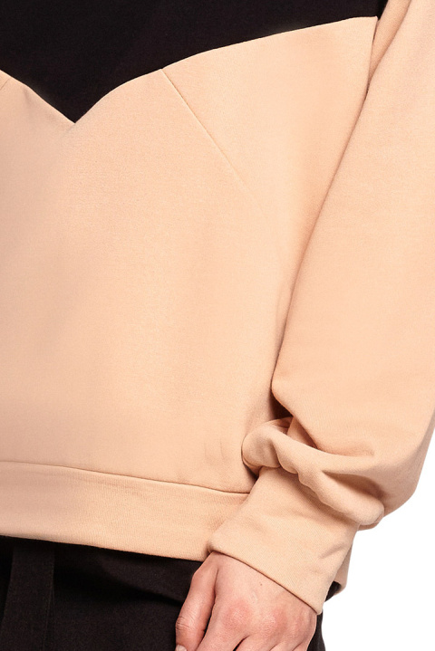 Bluza damska dwukolorowa bawełniana z plisą i mankietami czarna B196 Bluza damska dwukolorowa bawełniana z plisą i mankietami czarna B196