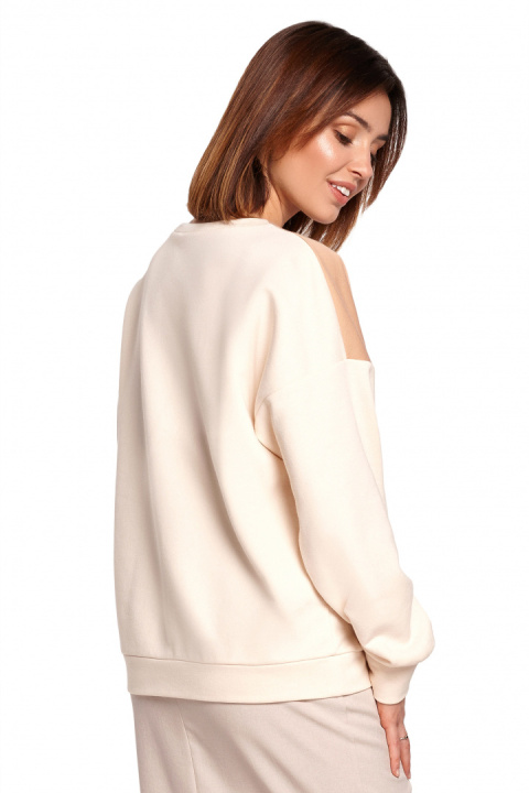 Bluza damska dwukolorowa bawełniana z plisą i mankietami beżowa B196 Bluza damska dwukolorowa bawełniana z plisą i mankietami beżowa B196