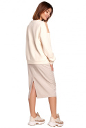 Bluza damska dwukolorowa bawełniana z plisą i mankietami beżowa B196