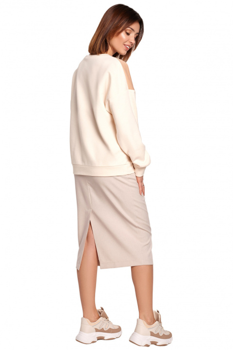 Bluza damska dwukolorowa bawełniana z plisą i mankietami beżowa B196 Bluza damska dwukolorowa bawełniana z plisą i mankietami beżowa B196