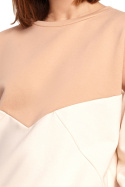 Bluza damska dwukolorowa bawełniana z plisą i mankietami beżowa B196