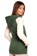 Bluza damska asymetryczna z kapturem i zamkiem na skos zielona B195