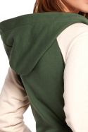 Bluza damska asymetryczna z kapturem i zamkiem na skos zielona B195