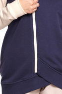 Bluza damska asymetryczna z kapturem i zamkiem na skos niebieska B195