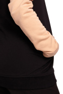 Bluza damska asymetryczna z kapturem i zamkiem na skos czarna B195