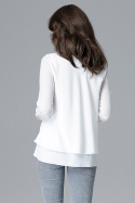 Luźna bluzka damska z falbanką i długim rękawem ecru L020