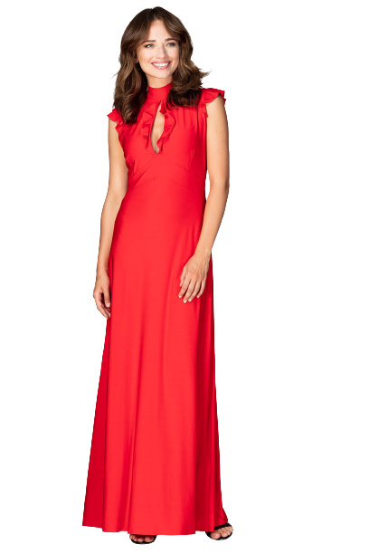Sukienka maxi rozkloszowana dopasowana w talii bez rękawów czerwona K486