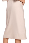 Luźna sukienka midi z gumką w pasie dekoltem rękaw 3/4 beżowa B192