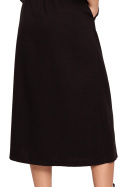 Luźna sukienka midi z gumką w pasie dekoltem rękaw 3/4 czarna B192