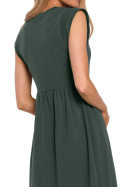 Sukienka midi odcinana w pasie z podwyższoną talią zielona me581