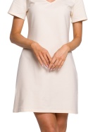 Sukienka trapezowa mini z krótkim rękawem fason A śmietankowa me579