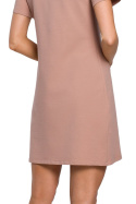 Sukienka trapezowa mini z krótkim rękawem fason A mocca me579