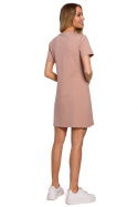 Sukienka trapezowa mini z krótkim rękawem fason A mocca me579