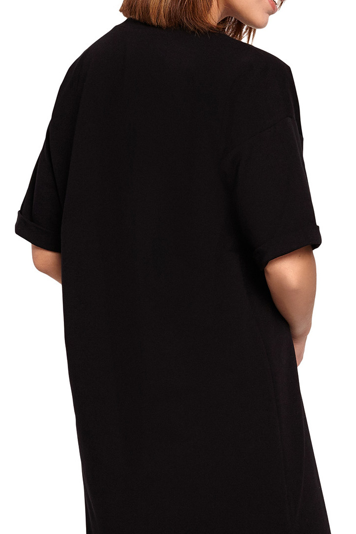 Luźna sukienka t-shirtowa midi z krótkim rękawem czarna B194 Luźna sukienka t-shirtowa midi z krótkim rękawem czarna B194