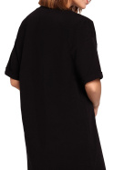 Luźna sukienka t-shirtowa midi z krótkim rękawem czarna B194