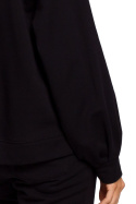 Luźna bluza damska z kapturem i bufiastymi rękawami czarna me588