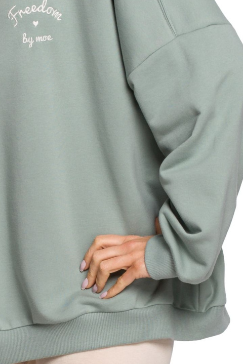 Bluza damska oversize ze ściągaczem i haftem dzianina miętowa me587 Bluza damska oversize ze ściągaczem i haftem dzianina miętowa me587