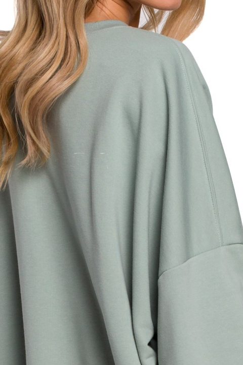 Bluza damska oversize ze ściągaczem i haftem dzianina miętowa me587 Bluza damska oversize ze ściągaczem i haftem dzianina miętowa me587
