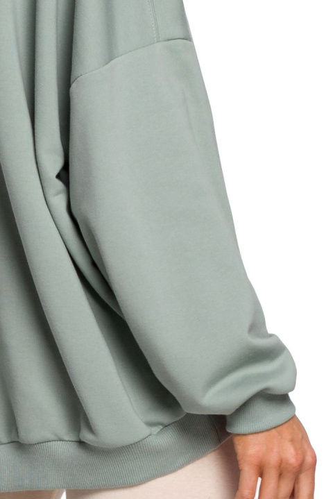 Bluza damska oversize ze ściągaczem i haftem dzianina miętowa me587 Bluza damska oversize ze ściągaczem i haftem dzianina miętowa me587
