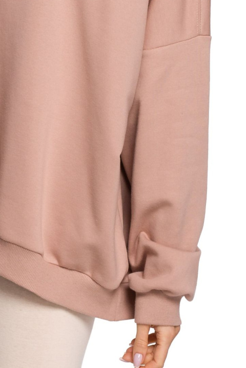 Bluza damska oversize ze ściągaczem i haftem dzianina mocca me587 Bluza damska oversize ze ściągaczem i haftem dzianina mocca me587
