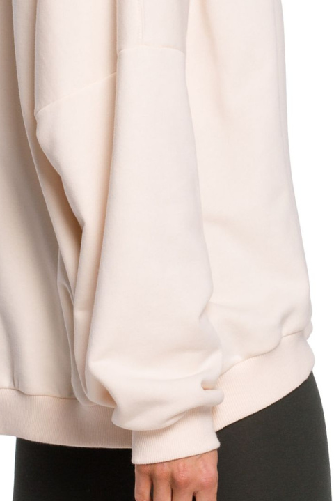 Bluza damska oversize ze ściągaczem i haftem dzianina waniliowa me587 Bluza damska oversize ze ściągaczem i haftem dzianina waniliowa me587