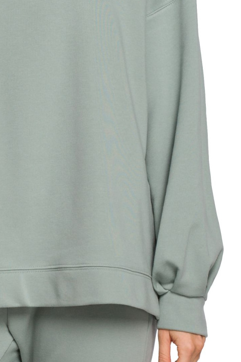 Luźna bluza damska z kapturem i bufiastymi rękawami miętowa me588 Luźna bluza damska z kapturem i bufiastymi rękawami miętowa me588