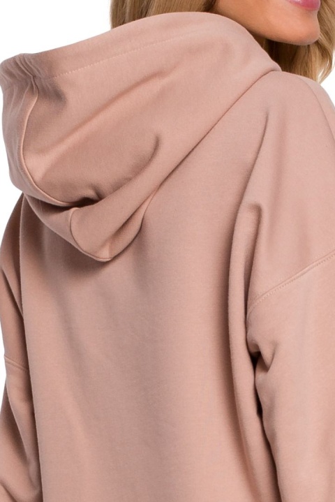 Luźna bluza damska z kapturem i bufiastymi rękawami mocca me588 Luźna bluza damska z kapturem i bufiastymi rękawami mocca me588