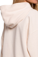 Luźna bluza damska z kapturem i bufiastymi rękawami waniliowa me588