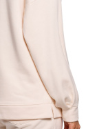 Luźna bluza damska z kapturem i bufiastymi rękawami waniliowa me588