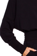 Bluza damska z kapturem i dużym ściągaczem w talii czarna me592