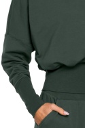 Bluza damska z kapturem i dużym ściągaczem w talii zielona me592