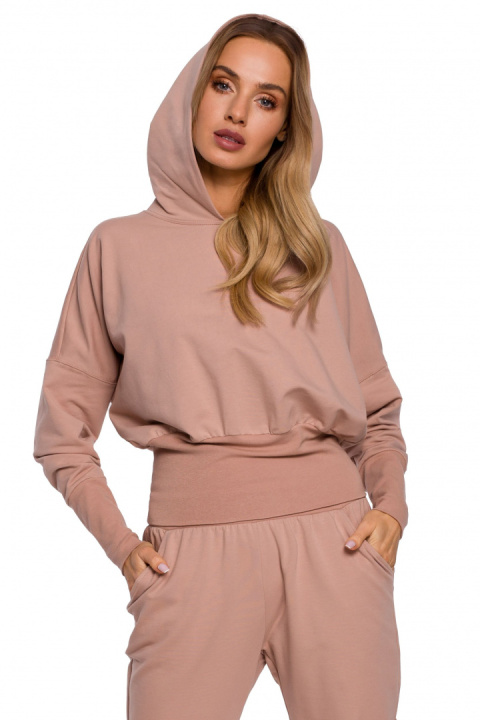 Bluza damska z kapturem i dużym ściągaczem w talii mocca me592 Bluza damska z kapturem i dużym ściągaczem w talii mocca me592