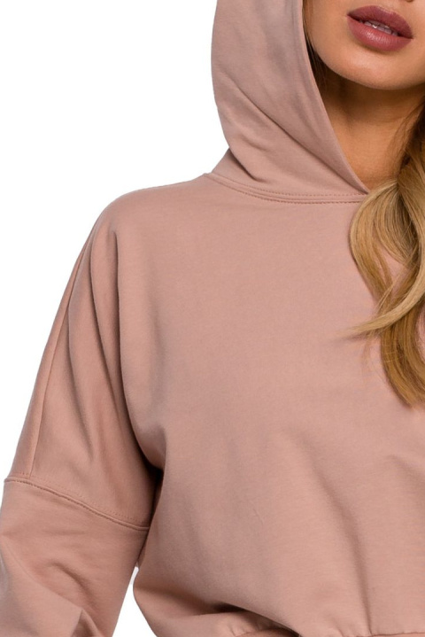 Bluza damska z kapturem i dużym ściągaczem w talii mocca me592 Bluza damska z kapturem i dużym ściągaczem w talii mocca me592