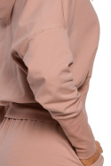 Bluza damska z kapturem i dużym ściągaczem w talii mocca me592